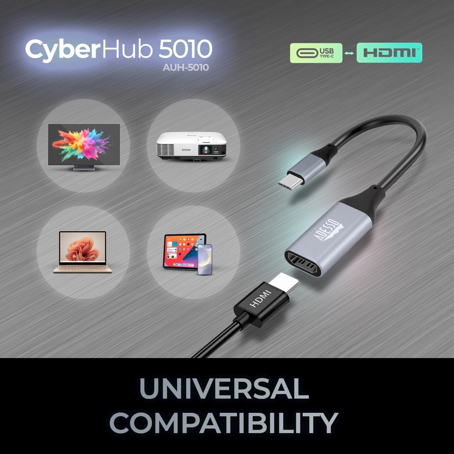 Adesso - Adaptateur USB-C à HDMI CyberHub 5010, 4K/60 Hz - Simple Boutique