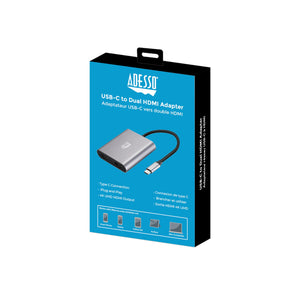 Adesso - Adaptateur USB-C vers 2 Ports HDMI CyberHub 5020, Débit 4K Haute Vitesse - Simple Boutique