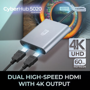 Adesso - Adaptateur USB-C vers 2 Ports HDMI CyberHub 5020, Débit 4K Haute Vitesse - Simple Boutique