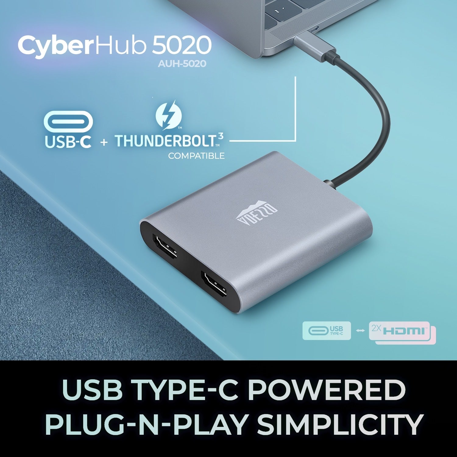 Adesso - Adaptateur USB-C vers 2 Ports HDMI CyberHub 5020, Débit 4K Haute Vitesse - Simple Boutique