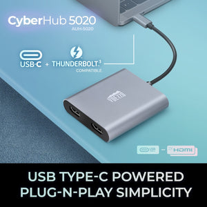 Adesso - Adaptateur USB-C vers 2 Ports HDMI CyberHub 5020, Débit 4K Haute Vitesse - Simple Boutique