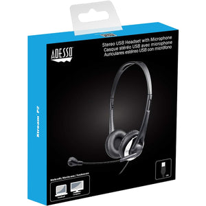Adesso - Casque Stéréo Filaire USB avec Microphone Antibruit Réglable, Noir - Simple Boutique