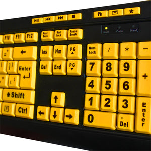Adesso - Clavier Lumineux Filaire à Gros Caractères avec Raccourci Multimédia, Jaune - Simple Boutique