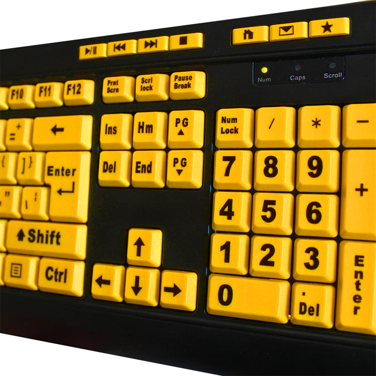 Adesso - Clavier Lumineux Filaire à Gros Caractères avec Raccourci Multimédia, Jaune - Simple Boutique