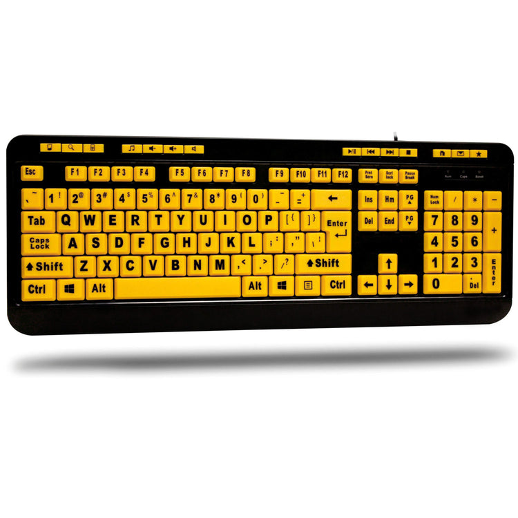 Adesso - Clavier Lumineux Filaire à Gros Caractères avec Raccourci Multimédia, Jaune - Simple Boutique