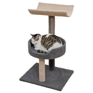 Animooos - Arbre à Chat en Moquette à 3 Niveaux, 30" de Hauteur, Gris et Beige - Simple Boutique