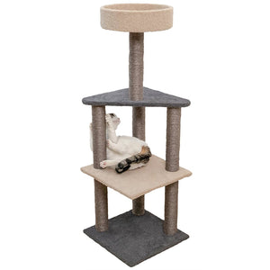 Animooos - Arbre à Chat en Moquette à 4 Niveaux, 46" de Hauteur, Gris et Beige - Simple Boutique