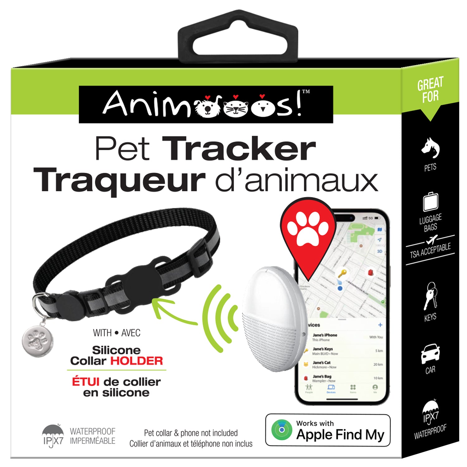 Animooos - Traceur Bluetooth pour iOS Avec Support pour Collier d'animaux - Simple Boutique