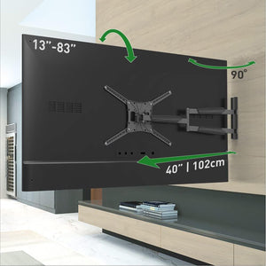 Barkan - Support pour Téléviseur Extra-Long Full Motion, Pour Écran Plat ou Incurvé de 13" à 83", Maximum 50kg - Simple Boutique