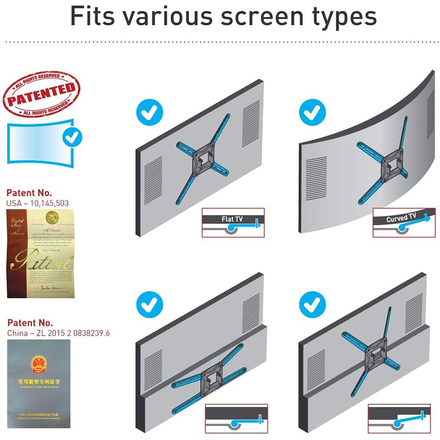 Barkan - Support pour Téléviseur Mural Full Motion, Pour Écran Plat ou Incurvé de 13" à 43", Maximum 25kg - Simple Boutique