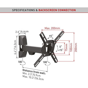 Barkan - Support pour Téléviseur Mural Full Motion, Pour Écran Plat ou Incurvé de 13" à 43", Maximum 25kg - Simple Boutique