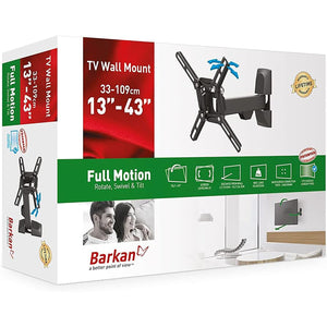 Barkan - Support pour Téléviseur Mural Full Motion, Pour Écran Plat ou Incurvé de 13" à 43", Maximum 25kg - Simple Boutique
