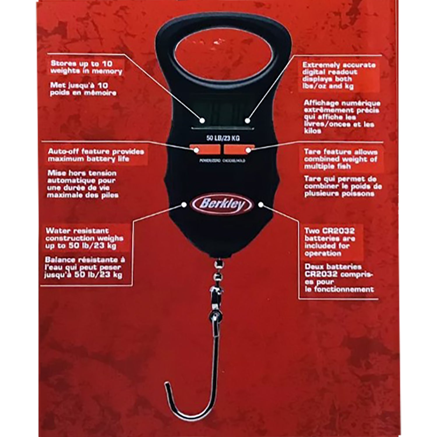 Berkley - Balance à Poisson Numérique, Poid Maximum 50Lb, Jusqu'à 10 Poids en Mémoire - Simple Boutique