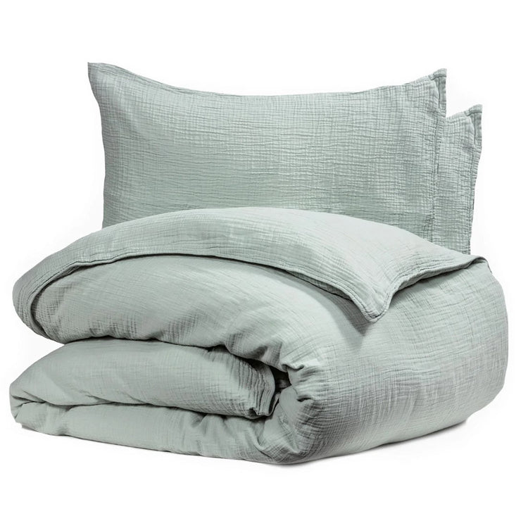 Bianca - Housse de Couette Emilia en Gaze de Coton, 100% Coton, Fait au Portugal, Celadeon (4 Grandeurs Disponibles) - Simple Boutique