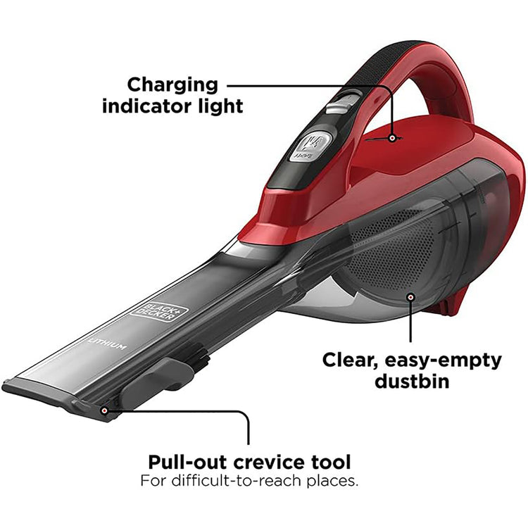 Black + Decker - Aspirateur à Main Sans-Fil Dusbuster, Réceptacle et Filtre Lavables, Rouge - Simple Boutique