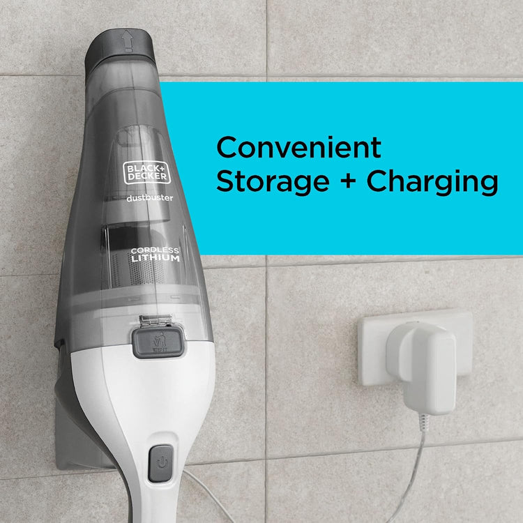 Black + Decker - Aspirateur à Main Sans-Fil avec Filtre Lavable et Chargeur Mural, Blanc - Simple Boutique