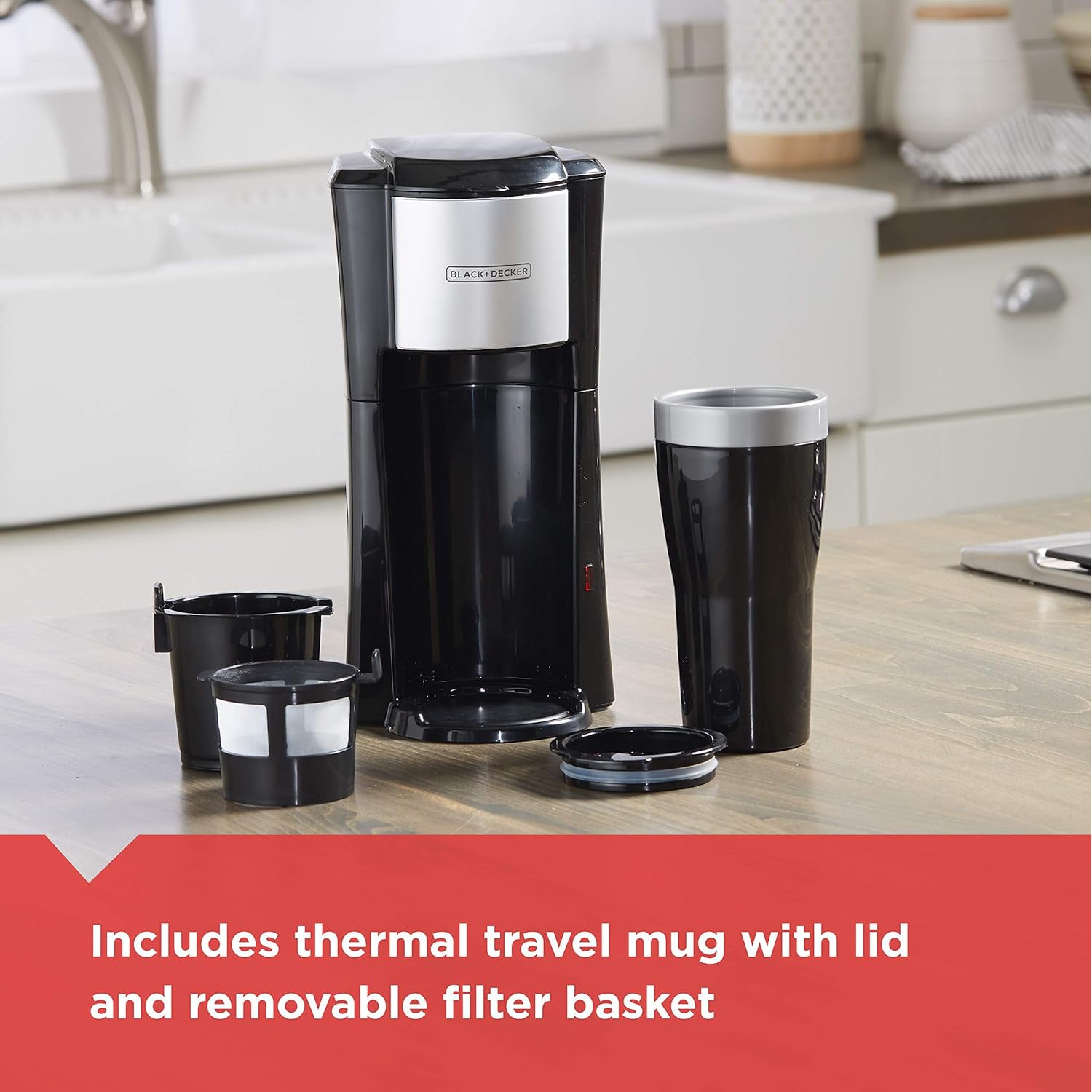Black + Decker - Cafetière à Portion Unique Pour Café Moulu Ou Dosettes, Comprend une Tasse Isotherme, Noir - Simple Boutique