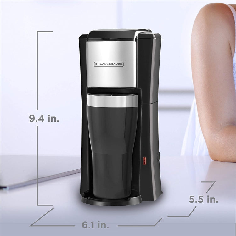 Black + Decker - Cafetière à Portion Unique Pour Café Moulu Ou Dosettes, Comprend une Tasse Isotherme, Noir - Simple Boutique