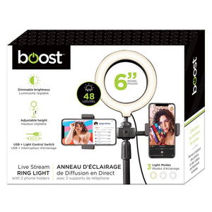 Boost - Anneau de Lumière LED de 6" avec 2 Supports de Téléphone, Noir - Simple Boutique