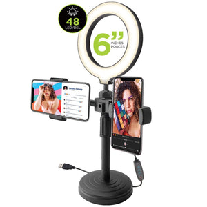 Boost - Anneau de Lumière LED de 6" avec 2 Supports de Téléphone, Noir - Simple Boutique