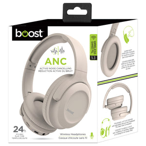 Boost - Casque d'écoute Sans Fil, Réduction de Bruit Active, Microphone Intégré, Beige - Simple Boutique