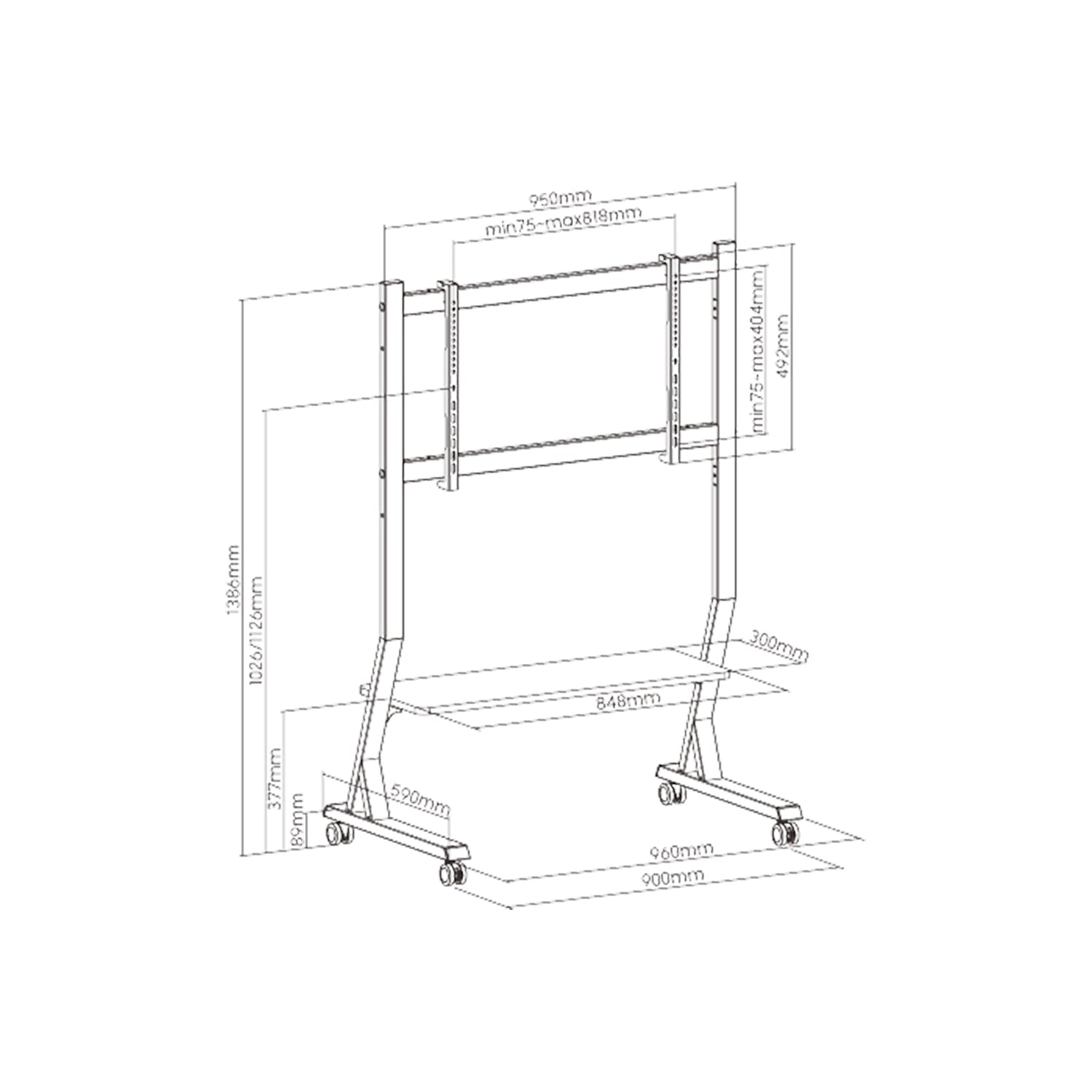 Boost Industries - Support Télé sur Chariot avec Tablette, Pour Écran de 45" à 90", Noir - Simple Boutique