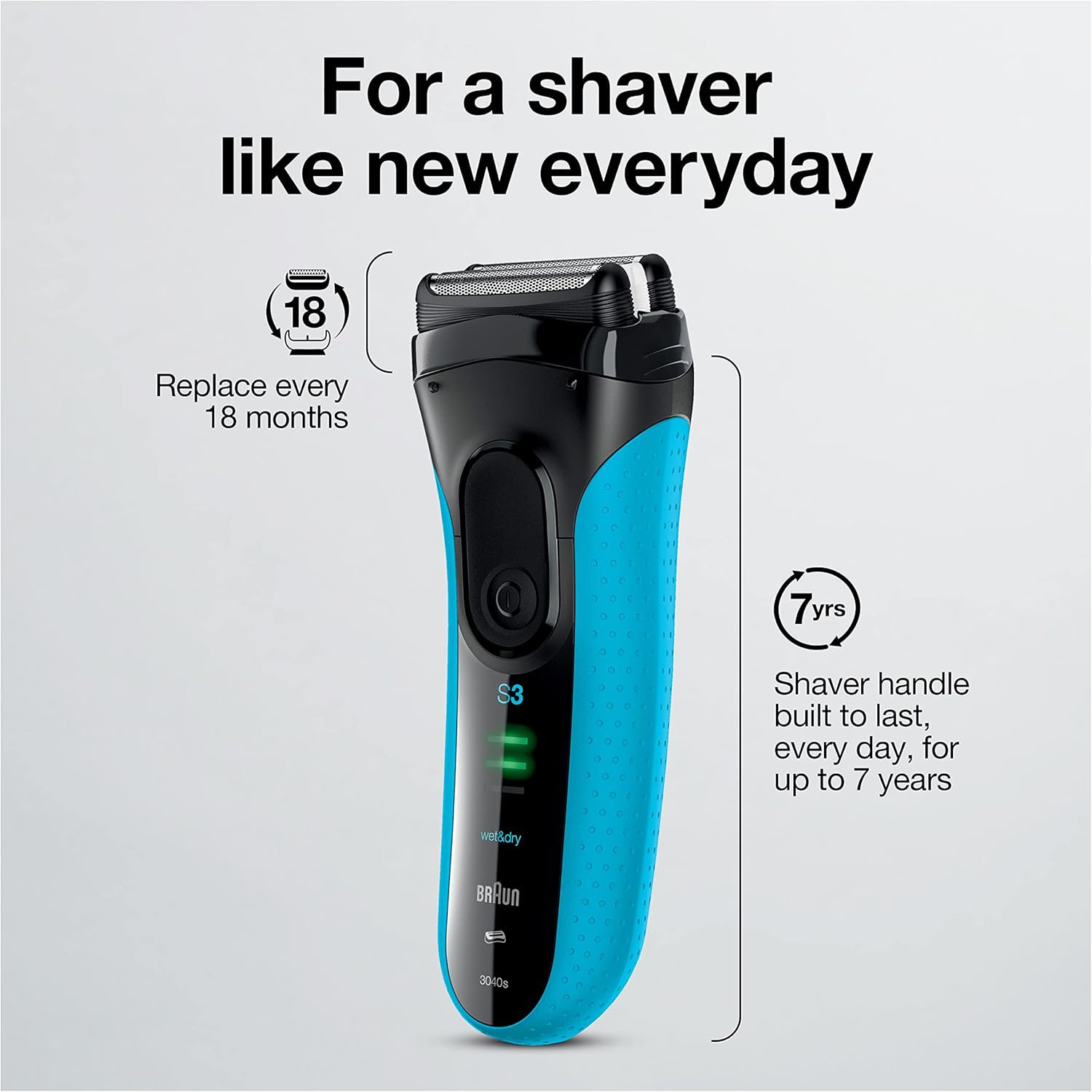 Braun - Rasoir Électrique 3 en 1 Rechargeable Series 3 Proskin, Utilisation Sec ou Humide, Bleu - Simple Boutique