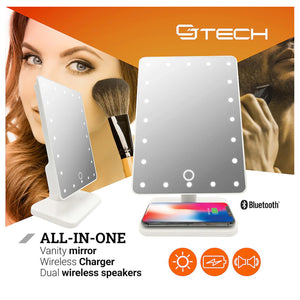 CJ Tech - Miroir sur Pied avec Éclairage LED, Haut-parleurs Bluetooth Et Chargeur Sans-Fil Intégré, Blanc - Simple Boutique