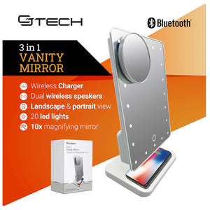 CJ Tech - Miroir sur Pied avec Éclairage LED, Haut-parleurs Bluetooth Et Chargeur Sans-Fil Intégré, Blanc - Simple Boutique