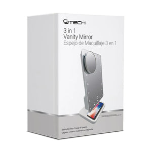 CJ Tech - Miroir sur Pied avec Éclairage LED, Haut-parleurs Bluetooth Et Chargeur Sans-Fil Intégré, Blanc - Simple Boutique