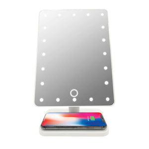 CJ Tech - Miroir sur Pied avec Éclairage LED, Haut-parleurs Bluetooth Et Chargeur Sans-Fil Intégré, Blanc - Simple Boutique