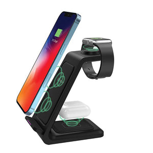 CJ Tech - Station de Recharge Sans-Fil Qi 3 en 1, 15 Watts, Noir - Simple Boutique