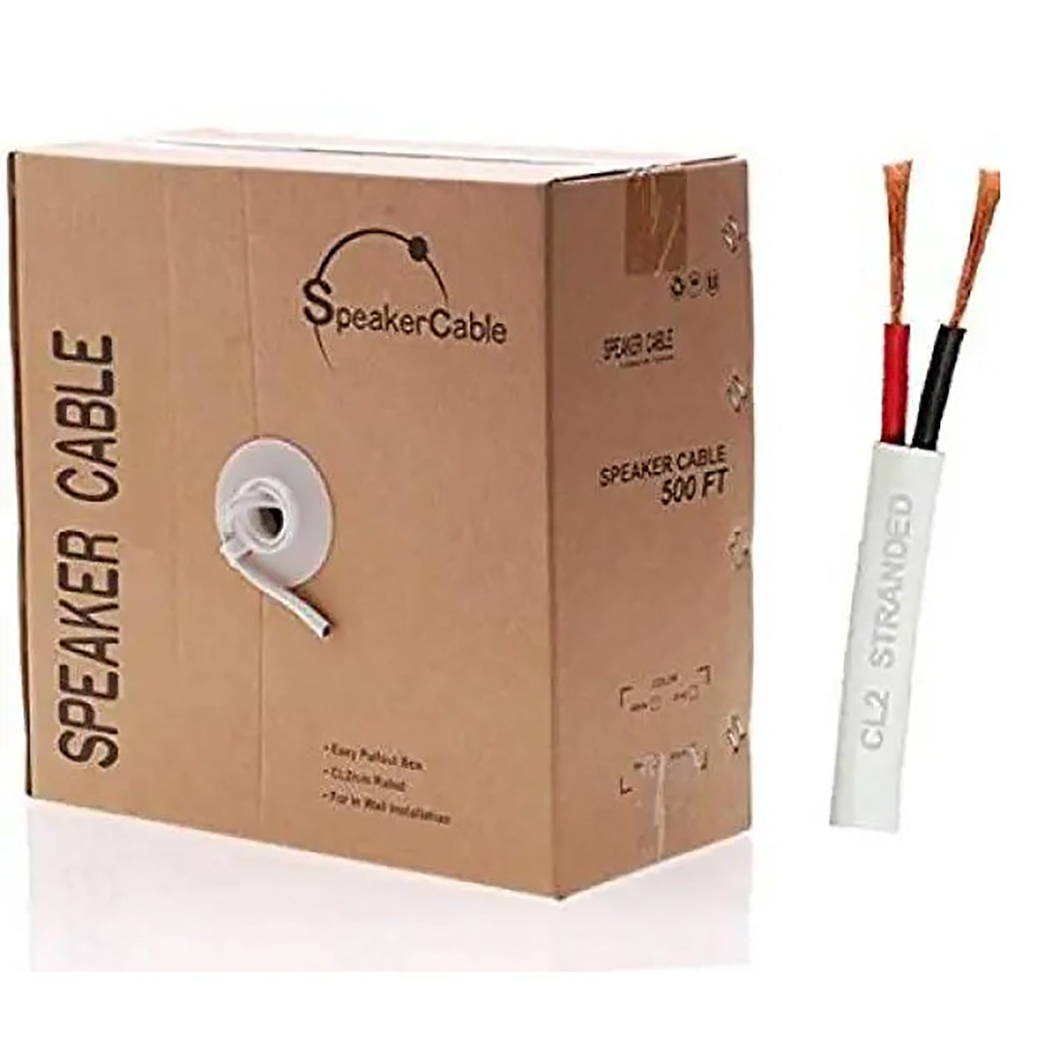 Câble de Haut-Parleur à 2 Conducteurs, 18AWG, Résistance au Feu CL2, Longueur de 500 Pieds, Blanc - Simple Boutique