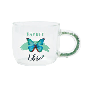 Chantal Lacroix - Tasse en Verre « Esprit libre », Capacité de 350ml, Papillon - Liquidation Vente Finale - Simple Boutique