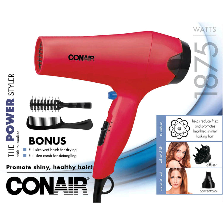 Conair Sèche-cheveux en Tourmaline - Puissant de 1875 Watts Rouge - 253XRNC - Simple Boutique