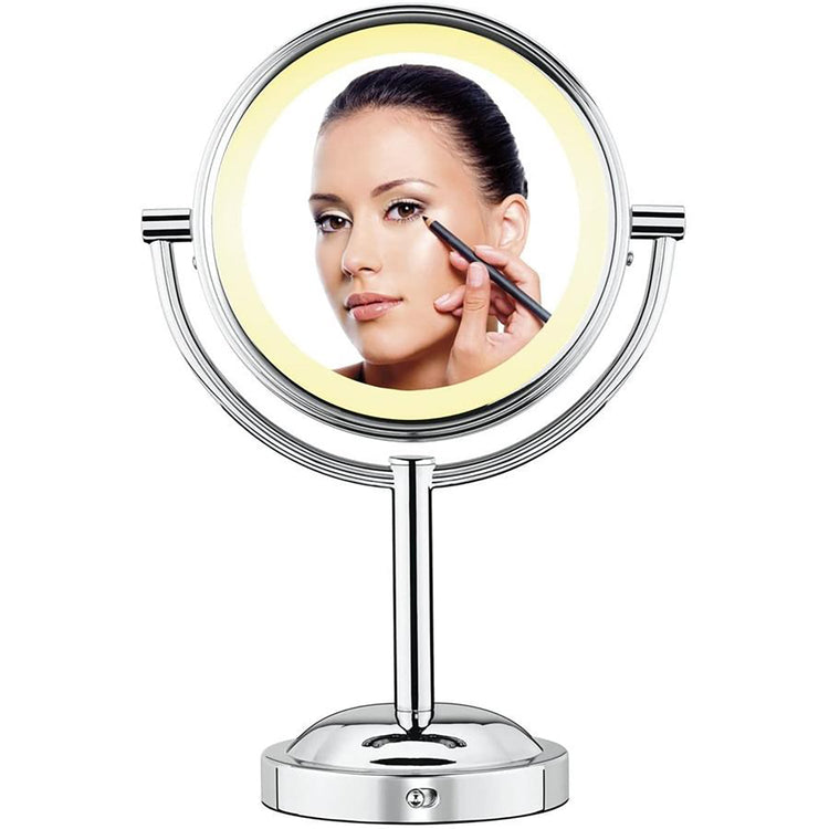 Conair TGBE4RC - Miroir Bilatéral sur Pied, Grossissement 5x et 1x, Éclairage Doux, Finition Chromé - Simple Boutique