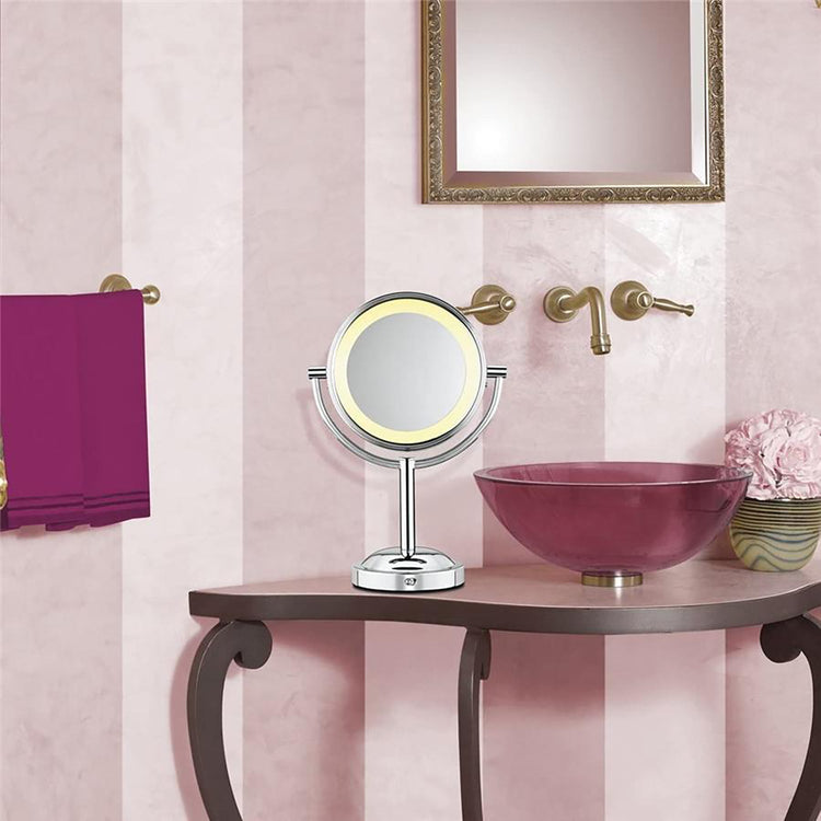 Conair TGBE4RC - Miroir Bilatéral sur Pied, Grossissement 5x et 1x, Éclairage Doux, Finition Chromé - Simple Boutique
