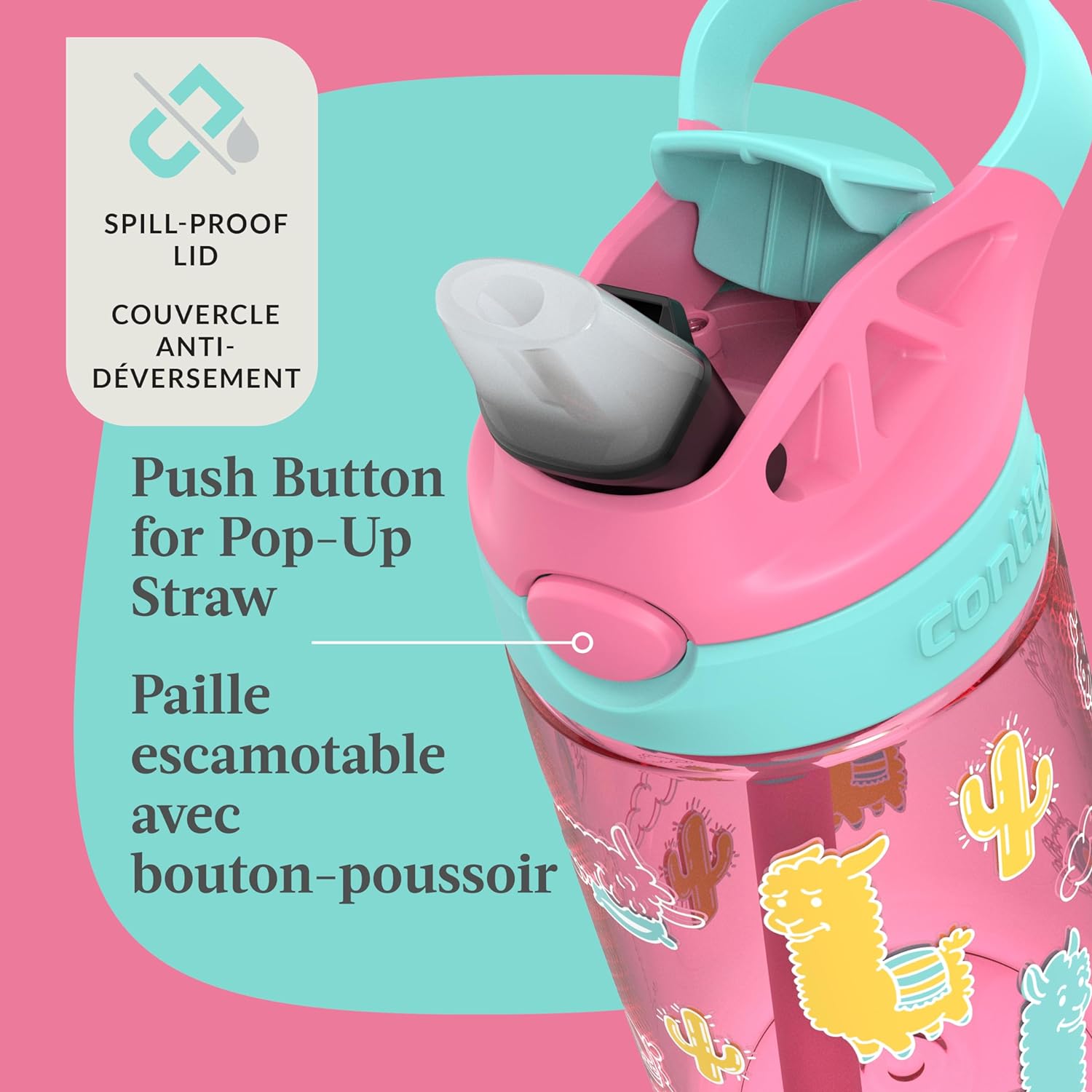 Contigo - Bouteille d'eau Pour Enfant, Couvercle Anti-fuite, Capacité de 414ml, Motif d'alpaga - Simple Boutique