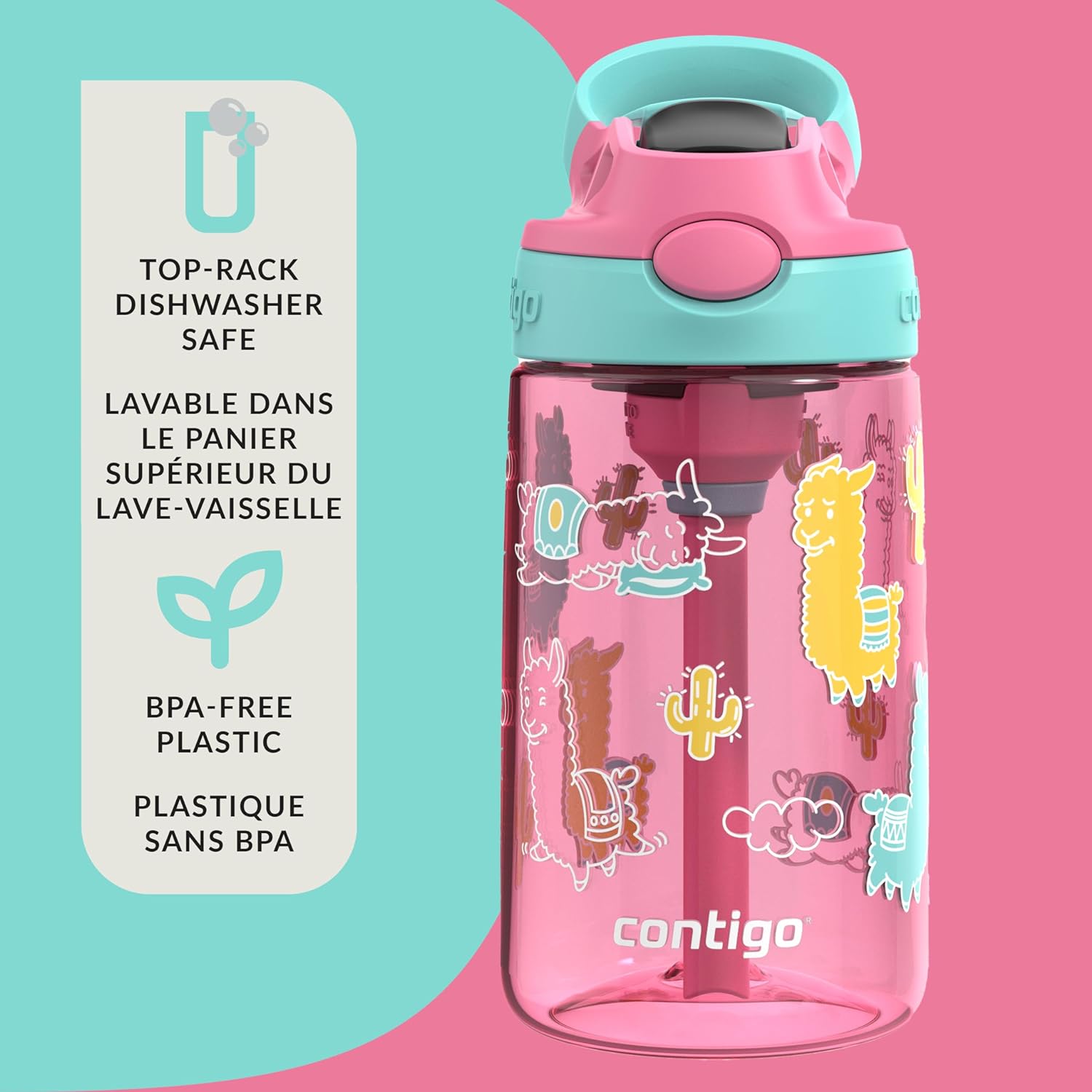 Contigo - Bouteille d'eau Pour Enfant, Couvercle Anti-fuite, Capacité de 414ml, Motif d'alpaga - Simple Boutique