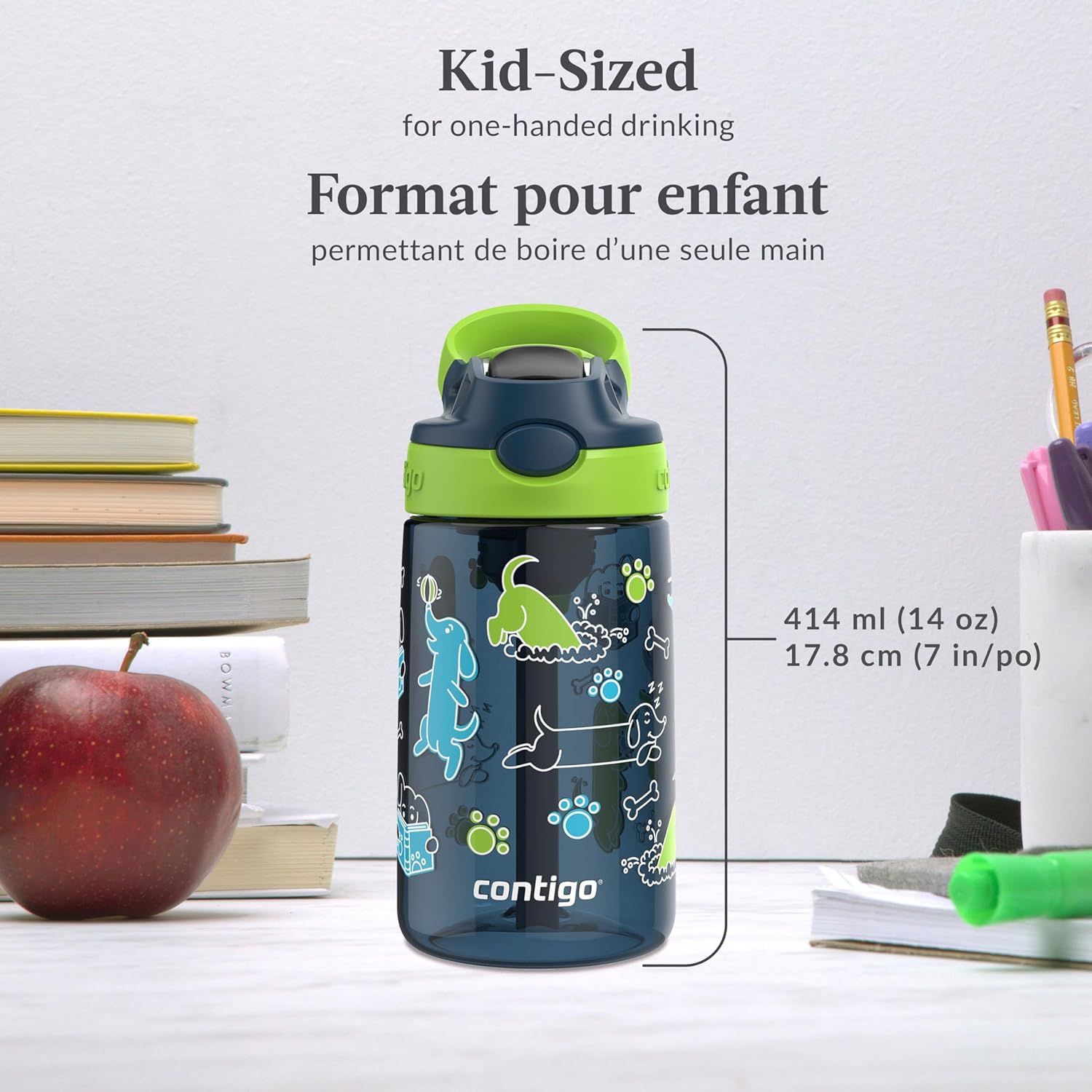 Contigo - Bouteille d'eau Pour Enfant, Couvercle Anti-fuite, Capacité de 414ml, Motif de Chien - Simple Boutique