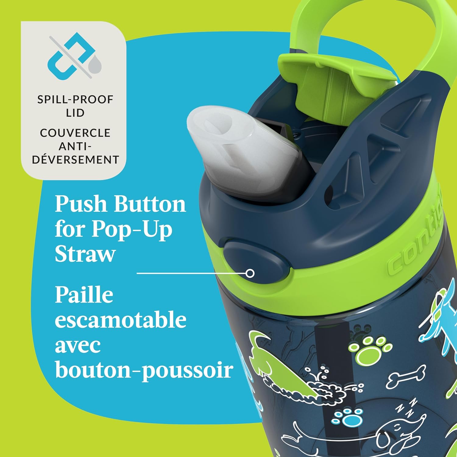 Contigo - Bouteille d'eau Pour Enfant, Couvercle Anti-fuite, Capacité de 414ml, Motif de Chien - Simple Boutique