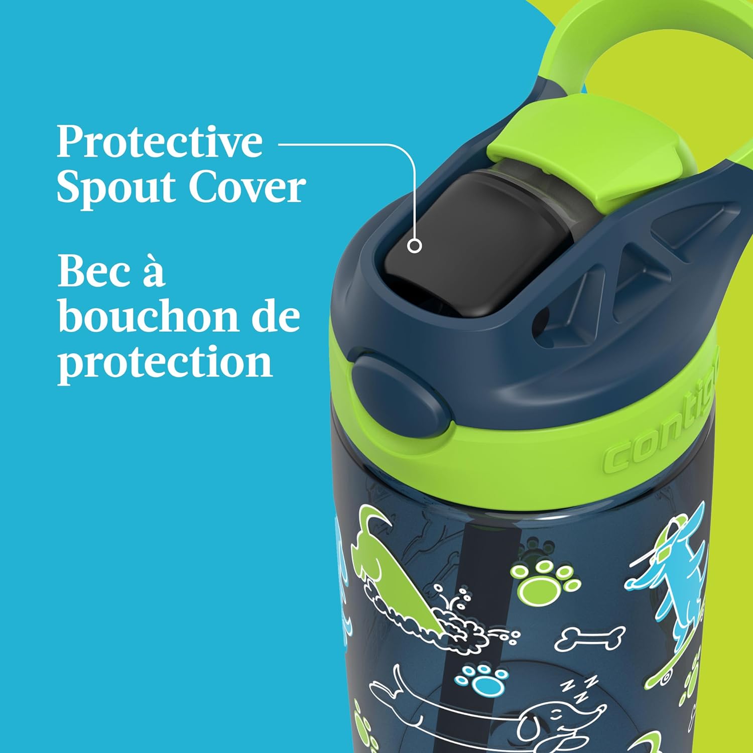 Contigo - Bouteille d'eau Pour Enfant, Couvercle Anti-fuite, Capacité de 414ml, Motif de Chien - Simple Boutique