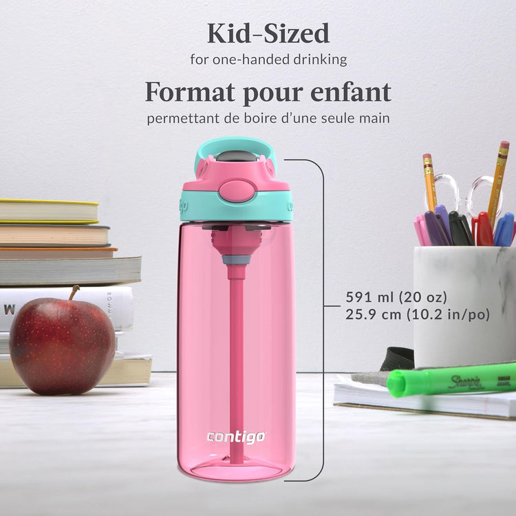 Contigo - Bouteille d'eau Pour Enfant, Couvercle Anti-fuite, Capacité de 591ml, Rose - Simple Boutique