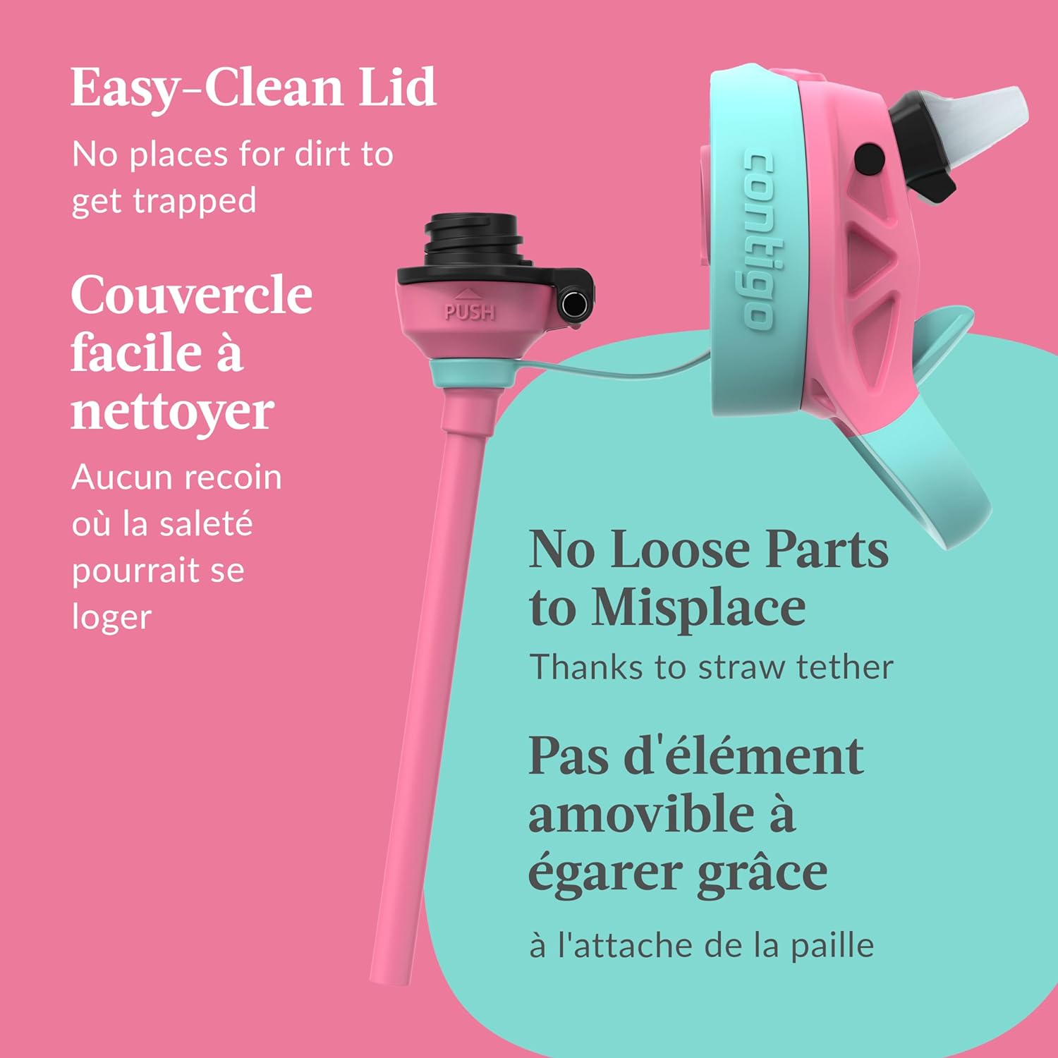 Contigo - Bouteille d'eau Pour Enfant, Couvercle Anti-fuite, Capacité de 591ml, Rose - Simple Boutique