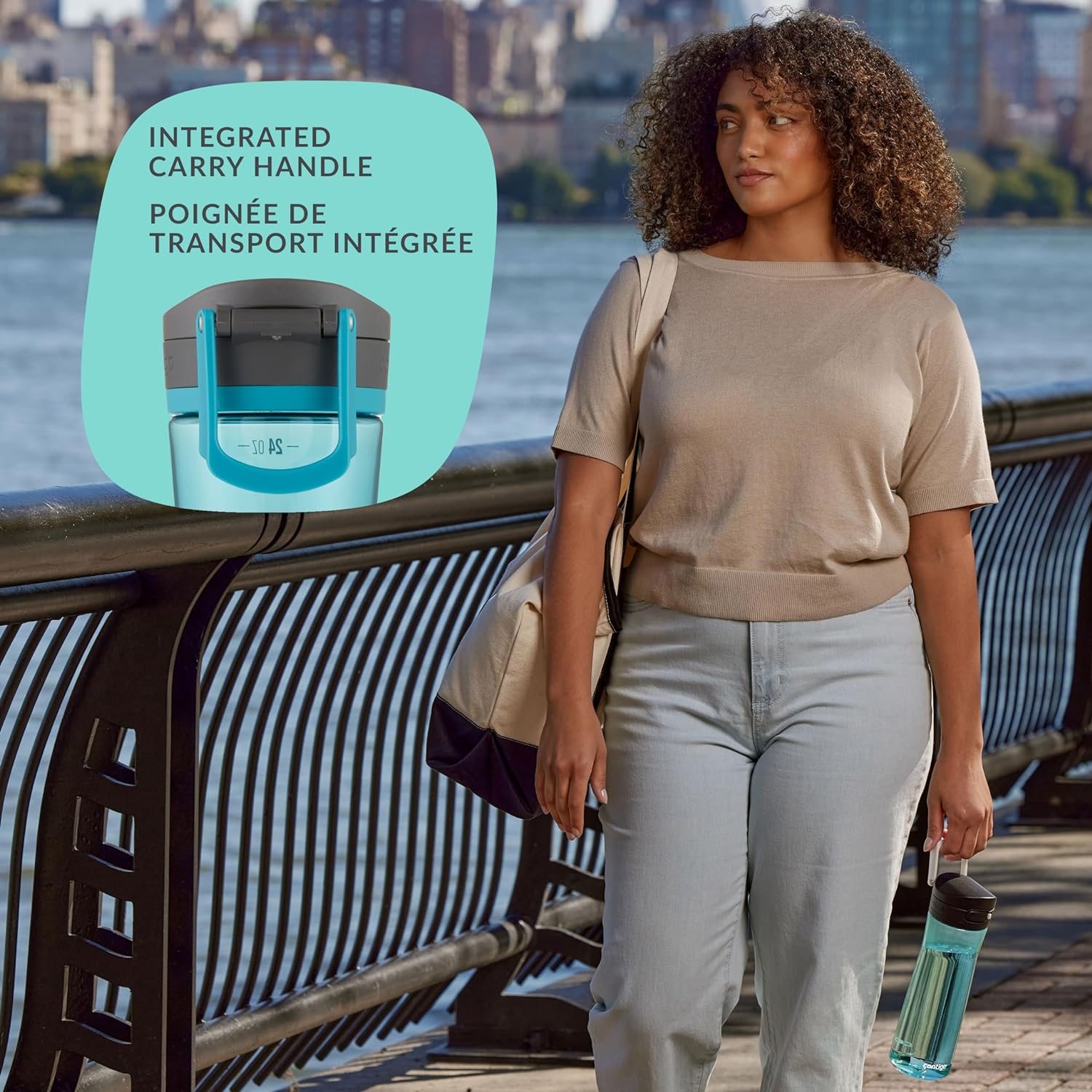 Contigo - Bouteille d'eau avec Couvercle Anti-fuite et Verrouillage, Sans BPA, Capacité de 709ml, Turquoise - Simple Boutique