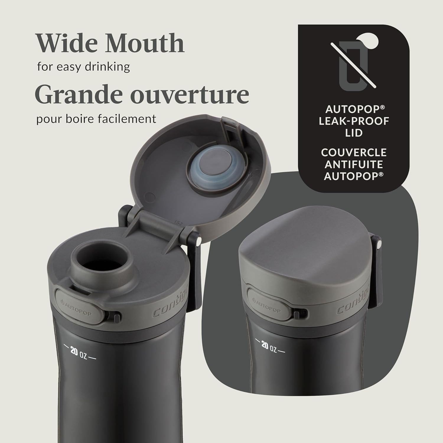 Contigo - Bouteille d'eau en Acier Inoxydable Isolé, Couvercle Anti-fuite, Sans BPA, Capacité de 591ml - Simple Boutique