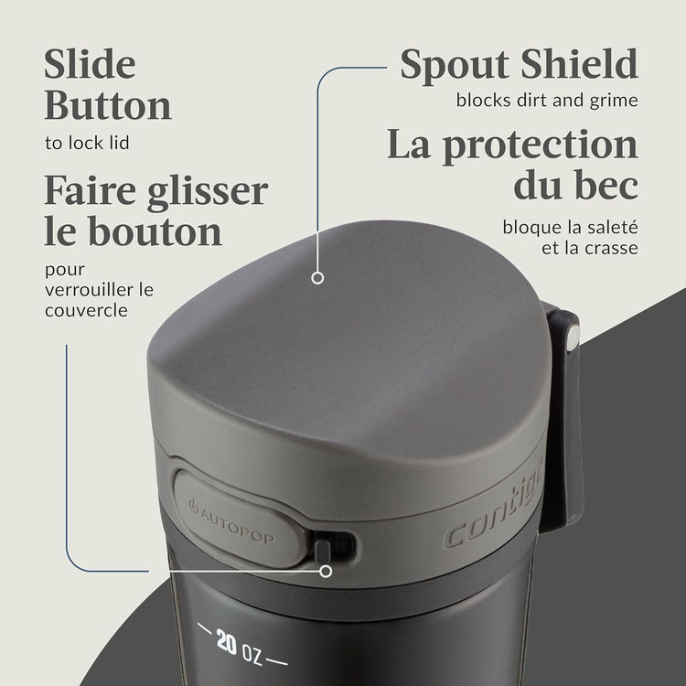 Contigo - Bouteille d'eau en Acier Inoxydable Isolé, Couvercle Anti-fuite, Sans BPA, Capacité de 591ml - Simple Boutique