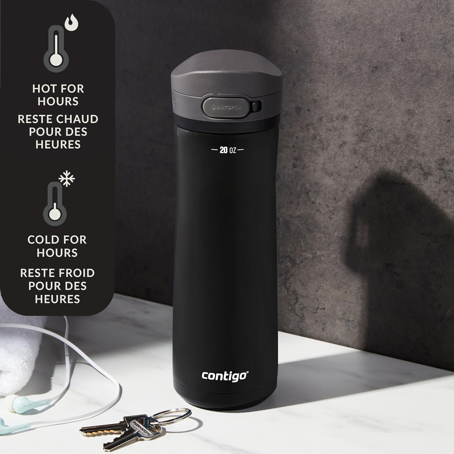 Contigo - Bouteille d'eau en Acier Inoxydable Isolé, Couvercle Anti-fuite, Sans BPA, Capacité de 591ml - Simple Boutique