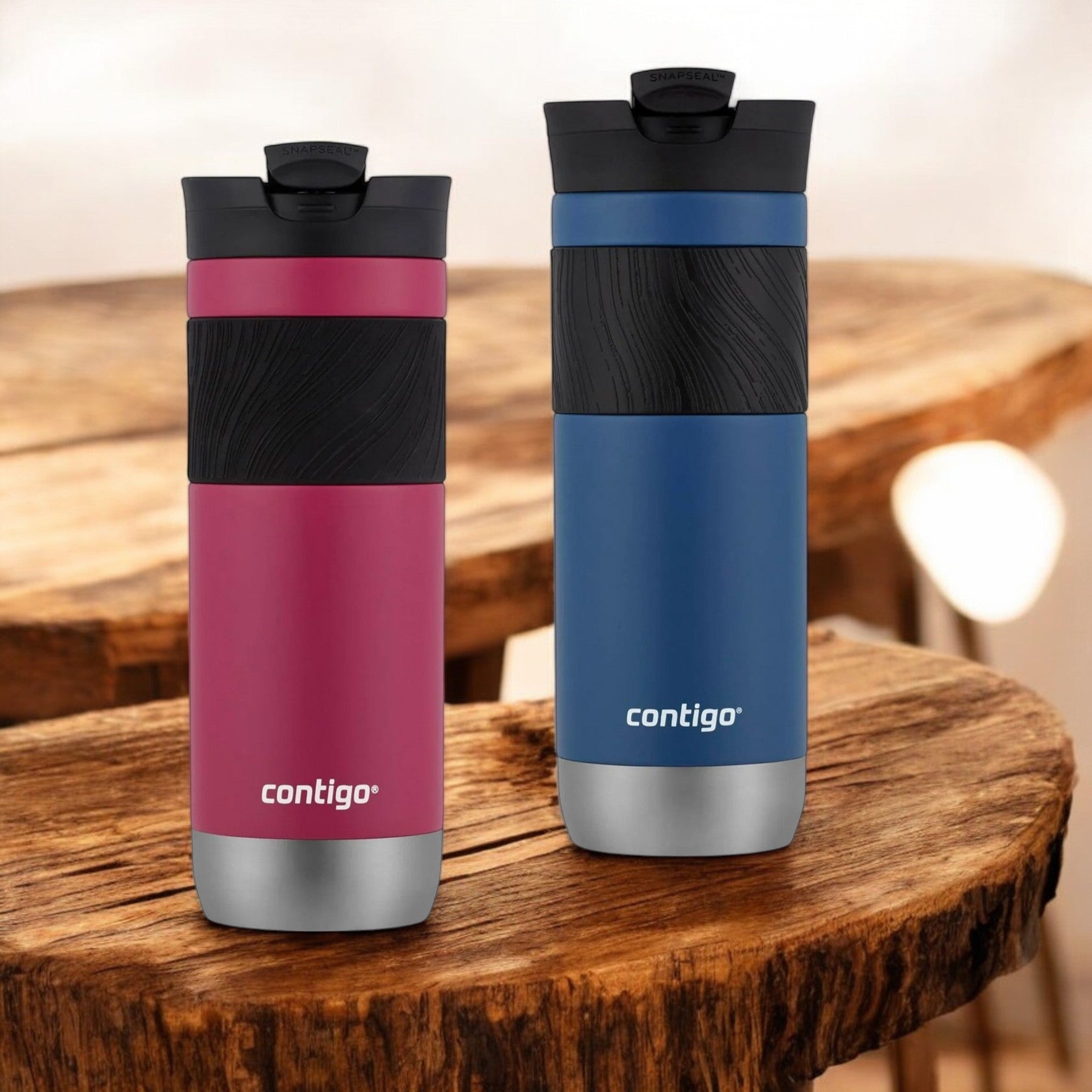 Contigo - Duo de Tasses de Voyage SNAPSEAL Byron en Acier Inoxydable, Isotherme, Capacité de 20oz / 568ml, Bleu Maïs et Rose Fruit du Dragon - Simple Boutique