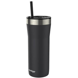 Contigo - Gobelet en Acier Inoxydable Isolé avec Couvercle Anti-éclaboussures et Paille, Capacité de 946ml, Noir - Simple Boutique